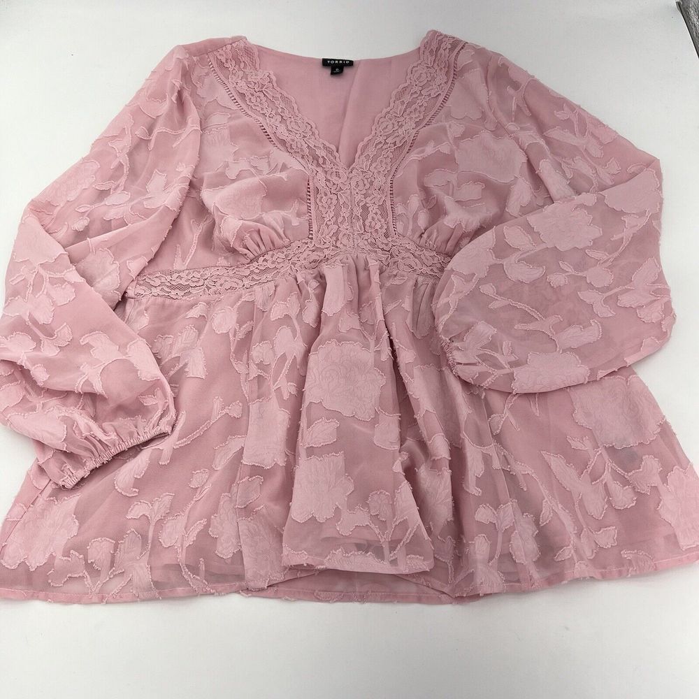 Torrid Baby Doll Clip Pink Floral Blouse Size 0X
